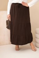 Spódnica damska Plus Size bawełniana muślinowa z falbaną i gumką brązowa