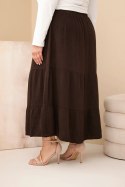 Spódnica damska Plus Size bawełniana muślinowa z falbaną i gumką brązowa