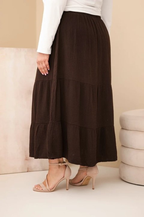Spódnica damska Plus Size bawełniana muślinowa z falbaną i gumką brązowa