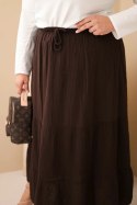 Spódnica damska Plus Size bawełniana muślinowa z falbaną i gumką brązowa
