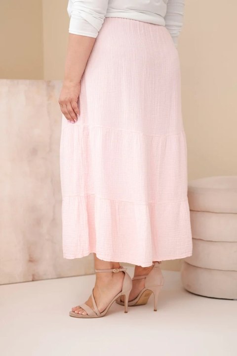 Spódnica damska Plus Size bawełniana muślinowa z falbaną i gumką cukierkowy róż
