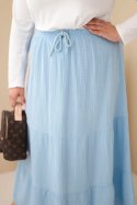 Spódnica damska Plus Size bawełniana muślinowa z falbaną i gumką niebieska