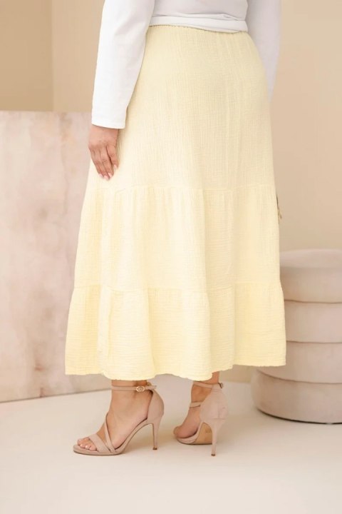 Spódnica damska Plus Size bawełniana muślinowa z falbaną i gumką żółta