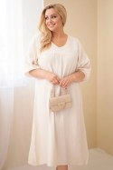 Sukienka damska Plus Size bawełniana muślinowa z dekoltem V beżowa