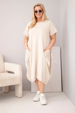 Sukienka damska Plus Size bawełniana z kieszeniami beżowa