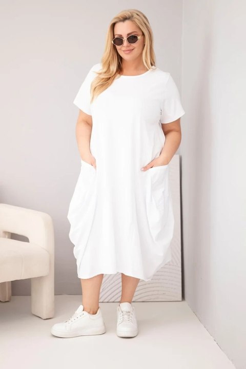 Sukienka damska Plus Size bawełniana z kieszeniami biała
