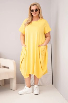 Sukienka damska Plus Size bawełniana z kieszeniami żółta