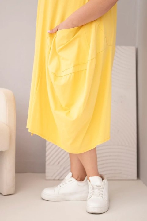 Sukienka damska Plus Size bawełniana z kieszeniami żółta