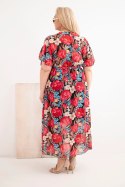 Sukienka damska Plus Size w kwiaty z wiązaniem czarna