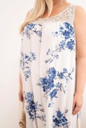 Sukienka damska Plus Size wiskozowa w kwiaty z koronkową górą beżowa