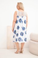 Sukienka damska Plus Size wiskozowa w kwiaty z koronkowym dekoltem biała