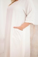 Sukienka damska Plus Size wiskozowa z kieszeniami krótki rękaw beżowa