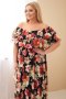 Sukienka damska wiskozowa Plus Size z falbaną hiszpanka i elastyczną talią maxi czarna