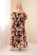 Sukienka damska wiskozowa Plus Size z falbaną hiszpanka i elastyczną talią maxi czarna