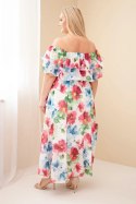 Sukienka damska wiskozowa Plus Size z falbaną hiszpanka i elastyczną talią maxi fuksja