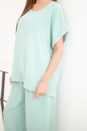 Komplet damski Plus Size bluzka i spodnie z szeroką nogawką ciemny miętowy