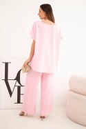 Komplet damski Plus Size bluzka i spodnie z szeroką nogawką cukierkowy róż