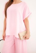 Komplet damski Plus Size bluzka i spodnie z szeroką nogawką cukierkowy róż