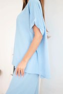 Komplet damski Plus Size bluzka i spodnie z szeroką nogawką niebieski