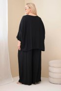Komplet damski Plus Size wiskozowy z szerokimi spodniami i bluzką czarny