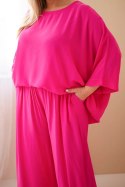 Komplet damski Plus Size wiskozowy z szerokimi spodniami i bluzką fuksja