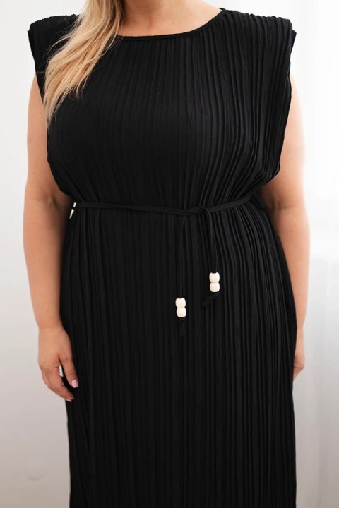 Sukienka damska Plus Size wiskozowa plisowana z wiązaniem czarna