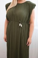 Sukienka damska Plus Size wiskozowa plisowana z wiązaniem khaki