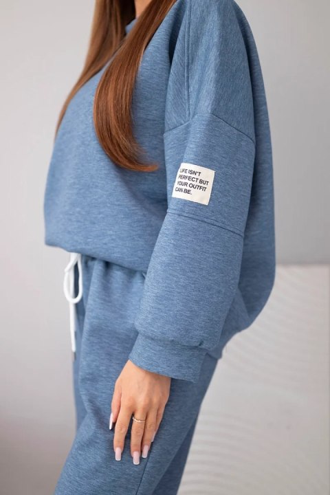 Komplet damski masełko bluza + spodnie jeansowy melanż