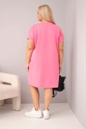 Sukienka damska Plus Size z krótkim rękawem i kieszeniami różowa