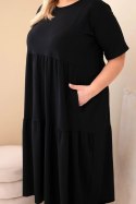 Sukienka damska bawełniana Plus Size z krótkim rękawem i falbaną czarna