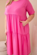 Sukienka damska bawełniana Plus Size z krótkim rękawem i falbaną różowa