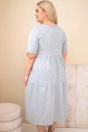 Sukienka damska bawełniana Plus Size z krótkim rękawem i falbaną szary melanż