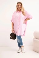 Koszula damska Plus Size z wiskozy z dłuższym tyłem cukierkowy róż