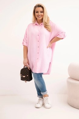 Koszula damska Plus Size z wiskozy z dłuższym tyłem cukierkowy róż