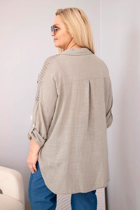 Koszula damska bawełniana Plus Size z kołnierzykiem i koronkową wstawką fango
