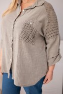 Koszula damska bawełniana Plus Size z kołnierzykiem i koronkową wstawką fango