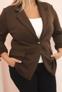 Marynarka damska z wiskozy Plus Size z długim rękawem i kołnierzem brązowa
