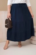 Spódnica damska Plus Size bawełniana muślinowa z falbaną i gumką granatowa