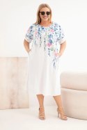 Sukienka damska wiskozowa Plus Size z krótkim rękawem i rozcięciami po bokach biała
