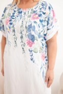 Sukienka damska wiskozowa Plus Size z krótkim rękawem i rozcięciami po bokach biała