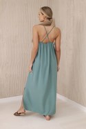 Sukienka długa na ramiączka ciemno miętowa
