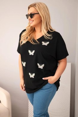 Bluzka damska bawełniana Plus Size z motylkami czarna
