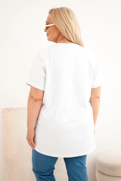 Bluzka damska bawełniana Plus Size z piórkami biała