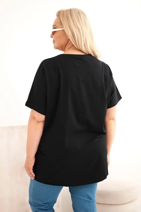 Bluzka damska bawełniana Plus Size z piórkami czarna