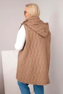 Kamizelka damska Plus Size pikowana z kapturem camelowa