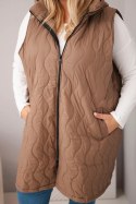 Kamizelka damska Plus Size pikowana z kapturem camelowa