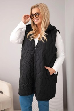 Kamizelka damska Plus Size pikowana z kapturem czarna