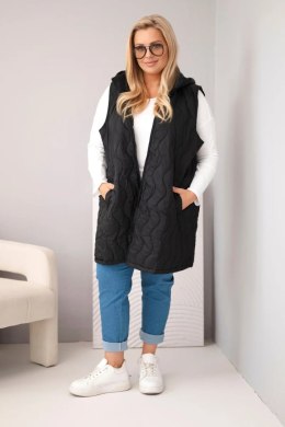 Kamizelka damska Plus Size pikowana z kapturem czarna