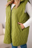 Kamizelka damska Plus Size pikowana z kapturem oliwkowa