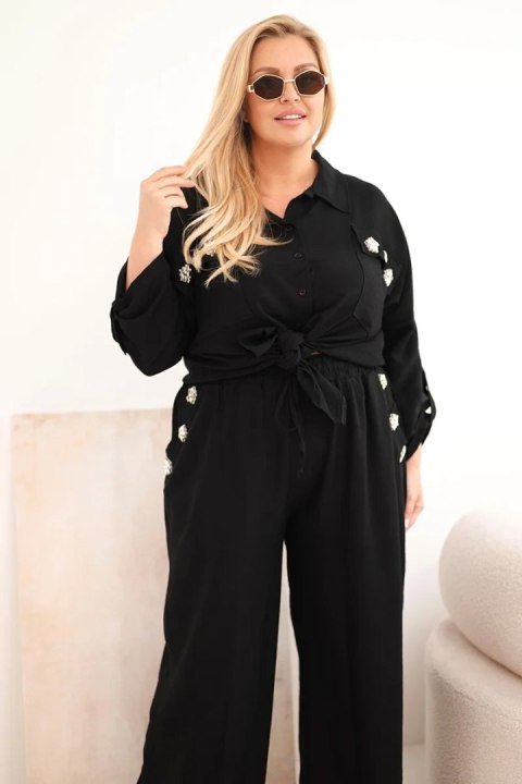 Komplet damski Plus Size z koszulą i szerokimi spodniami czarny